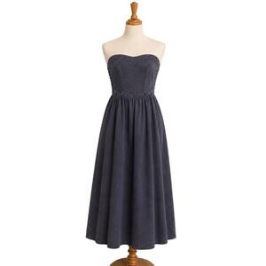 YFB Strapless Dress Sz. S Navy Blue Lyocell Cotton Smocked Young Fabulous Broke